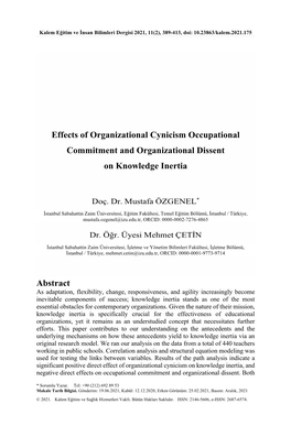 Effects of Organizational Cynicism Occupational Commitment and Organizational Dissent on Knowledge Inertia