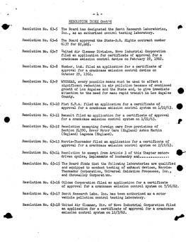 RESOLUTION INDEX Cont'd Resolution No. 63-5 the Board Has Designated the Scott Research Laboratories, Inc., As An- Authorized Control Testing Laboratory