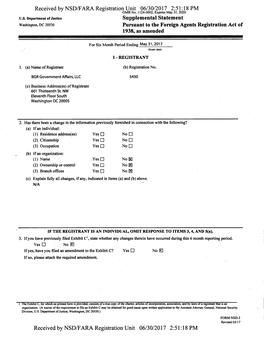 Received by NSD/FARA Registration Unit 06/30/2017 2:51:18 PM Supplemental Statement Washington, DC 20530 Pursuant to the Foreign