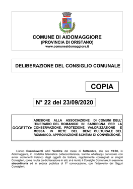 C.C. N° 22 Del 23.09.2020 Adesione All