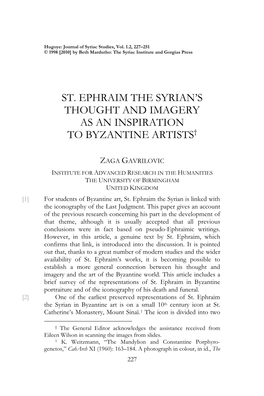 St. Ephraim the Syrian's Thought and Imagery As an Inspiration to Byzantine Artists