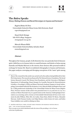 Downloaded from Brill.Com09/24/2021 04:10:37AM Via Free Access 2 Pires, Strange and Mello Several Afro- and Indo-Guianese Populations