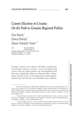 County Elections in Croatia: on the Path to Genuine Regional Politics