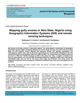 Mapping Gully Erosion in Abia State, Nigeria Using Geographic Information Systems (GIS) and Remote Sensing Techniques