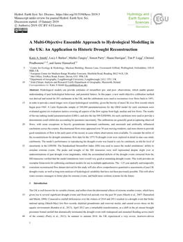 A Multi-Objective Ensemble Approach to Hydrological Modelling in the UK: an Application to Historic Drought Reconstruction