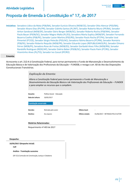 Proposta De Emenda À Constituição N° 17, De 2017