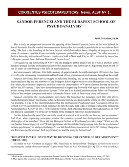 Sandor Ferenczi and the Budapest School of Phychoanalisis