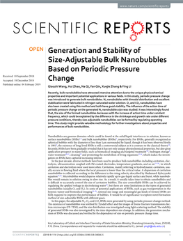 Generation and Stability of Size-Adjustable Bulk Nanobubbles