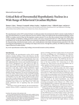 Critical Role of Dorsomedial Hypothalamic Nucleus in a Wide Range of Behavioral Circadian Rhythms