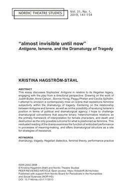 “Almost Invisible Until Now” Antigone, Ismene, and the Dramaturgy of Tragedy