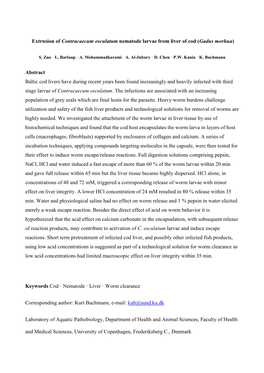 Extrusion of Contracaecum Osculatum Nematode Larvae from Liver of Cod (Gadus Morhua)