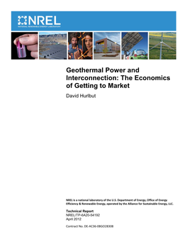 Geothermal Power and Interconnection: the Economics of Getting to Market David Hurlbut