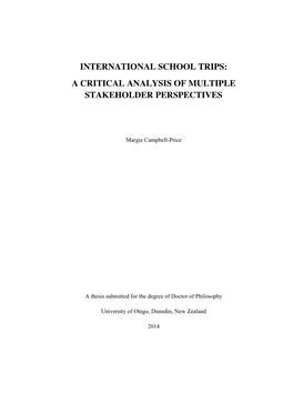 International School Trips: a Critical Analysis of Multiple Stakeholder Perspectives