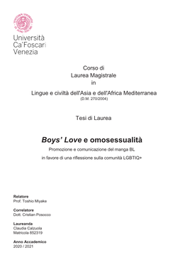 Boys' Love E Omosessualità