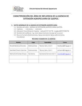 Caracterización Del Área De Influencia De La Agencia De Extensión Agropecuaria De Quepos