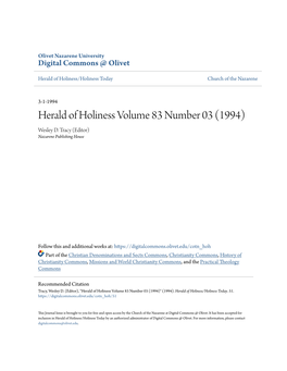 Herald of Holiness Volume 83 Number 03 (1994) Wesley D