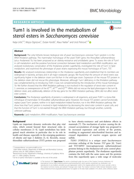 Tum1 Is Involved in the Metabolism of Sterol Esters in Saccharomyces Cerevisiae Katja Uršič1,4, Mojca Ogrizović1,Dušan Kordiš1, Klaus Natter2 and Uroš Petrovič1,3*