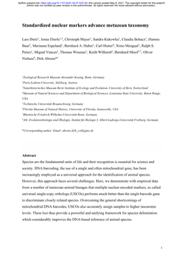 Standardized Nuclear Markers Advance Metazoan Taxonomy