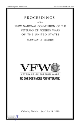 PROCEEDINGS of the 120TH NATIONAL CONVENTION of the VETERANS of FOREIGN WARS of the UNITED STATES