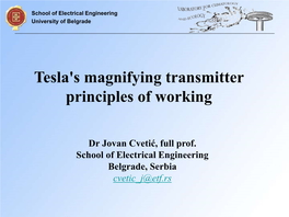 Tesla's Magnifying Transmitter Principles of Working