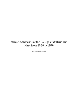 African Americans at the College of William and Mary from 1950 to 1970