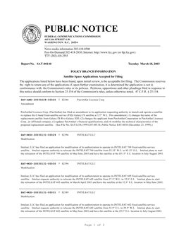 PUBLIC NOTICE FEDERAL COMMUNICATIONS COMMISSION 445 12Th STREET S.W