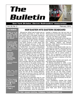 BULLETIN - FEBRUARY, 2010 Bulletin New York Division, Electric Railroaders’ Association Vol