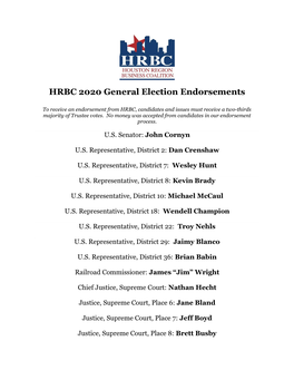 HRBC 2020 General Election Endorsements