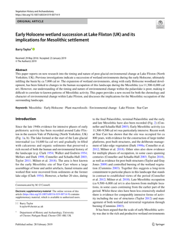 Early Holocene Wetland Succession at Lake Flixton (UK) and Its Implications for Mesolithic Settlement