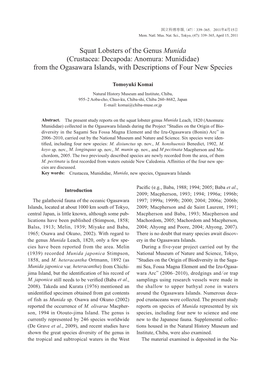 Squat Lobsters of the Genus Munida (Crustacea: Decapoda: Anomura: Munididae) from the Ogasawara Islands, with Descriptions of Four New Species