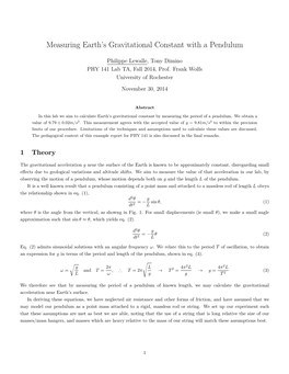 Measuring Earth's Gravitational Constant with a Pendulum