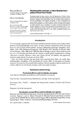 Paralouatta Varonai. a New Quaternary Platyrrhine from Cuba