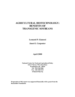 Agricultural Biotechnology: Benefits of Transgenic Soybeans