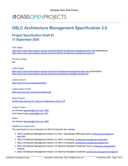 OSLC Architecture Management Specification 3.0 Project Specification Draft 01 17 September 2020