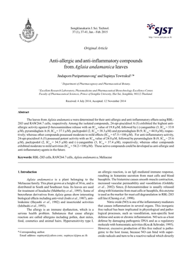 Anti-Allergic and Anti-Inflammatory Compounds from Aglaia Andamanica Leaves