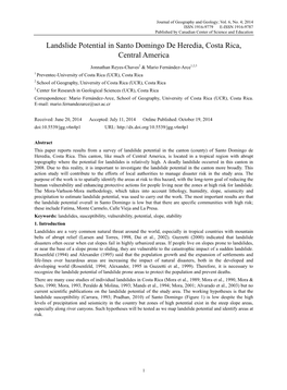 Landslide Potential in Santo Domingo De Heredia, Costa Rica, Central America