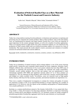 Evaluation of Selected Kaolin Clays As a Raw Material for the Turkish Cement and Concrete Industry