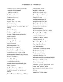 Reciprocal Access List As of January 2020 Albany Law School Schaffer