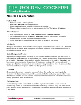 Music I: the Characters