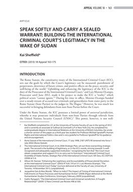 Speak Softly and Carry a Sealed Warrant: Building the International Criminal Court’S Legitimacy in the Wake of Sudan