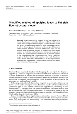 Simplified Method of Applying Loads to Flat Slab Floor Structural Model