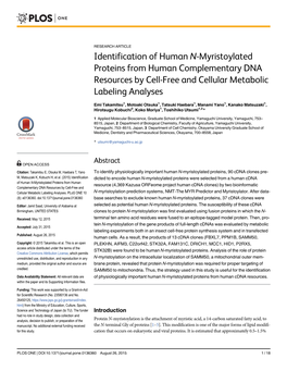 Identification of Human N-Myristoylated Proteins from Human Complementary DNA Resources by Cell-Free and Cellular Metabolic Labeling Analyses