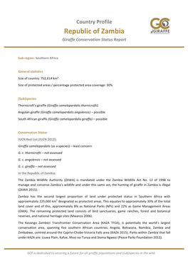 Country Profile Republic of Zambia Giraffe Conservation Status Report