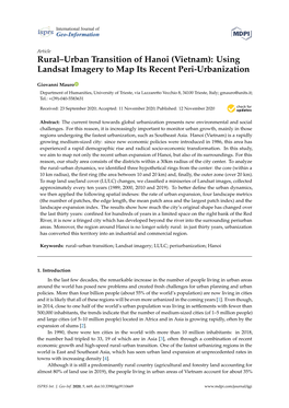 Rural–Urban Transition of Hanoi (Vietnam): Using Landsat Imagery to Map Its Recent Peri-Urbanization