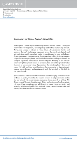 Commentary on Thomas Aquinas's Virtue Ethics J