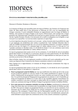 Information Sur La Création Du Groupement Forestier De Ballens-Mollens