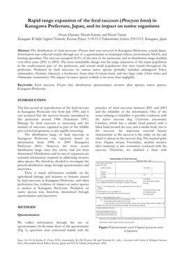 Rapid Range Expansion of the Feral Raccoon (Procyon Lotor) in Kanagawa Prefecture, Japan, and Its Impact on Native Organisms