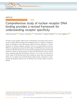 Comprehensive Study of Nuclear Receptor DNA Binding Provides a Revised Framework for Understanding Receptor Speciﬁcity