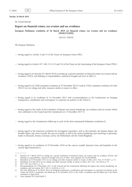 European Parliament Resolution of 26 March 2019 on Financial Crimes, Tax Evasion and Tax Avoidance (2018/2121(INI)) (2021/C 108/02)