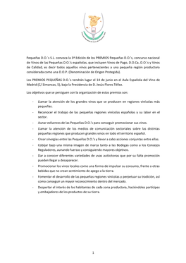 1 Pequeñas D.O.´S S.L. Convoca La 3ª Edición De Los PREMIOS Pequeñas D.O.'S, Concurso Nacional De Vinos De Las Pequeñas